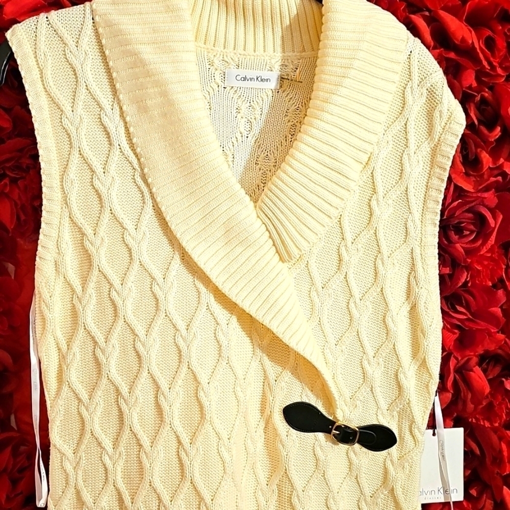 Calvin Klein NWT Women's Cream Cable Knit Sweater Dress Size Large